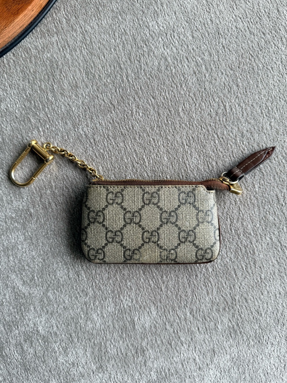 Gucci GG Supreme Monogram Key Pouch in Beige and Brown with Gold Hardware